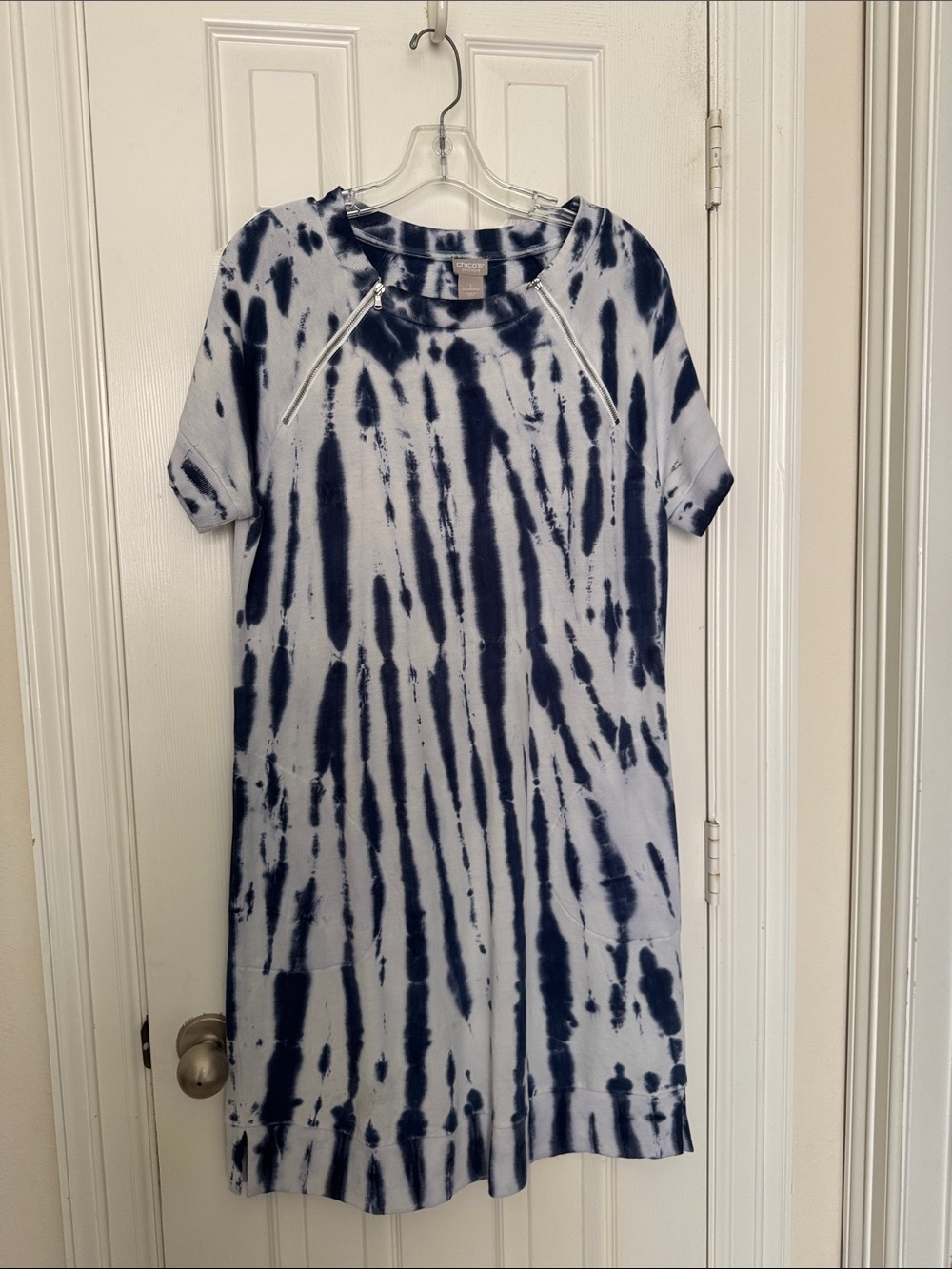 Chico's Navy and White Tie-Dye Tee Dress